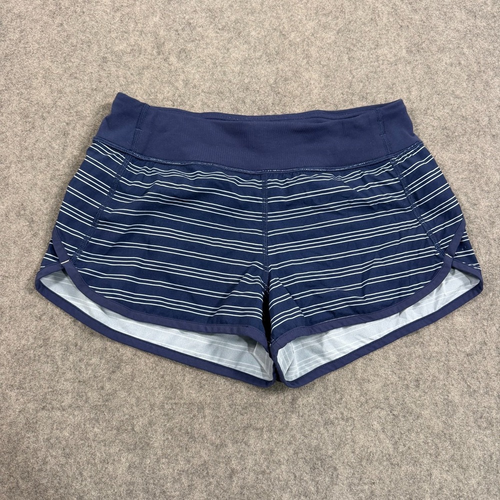 Ivivva by Lululemon Girls Navy Blue Striped Activewear Shorts Youth Size 14